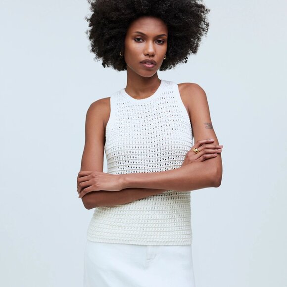 [NWT] Madewell Crochet-Knit Crewneck Sweater Tank in Bright Ivory - Picture 2 of 6